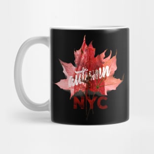 New York building inside a leaf autumn Mug